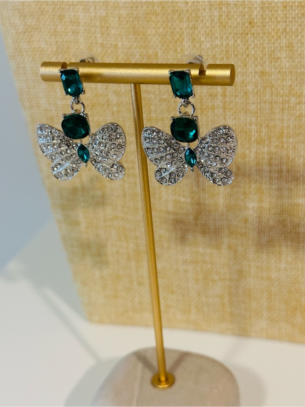Emerald Crystal Butterfly Drop Earrings - Women Jewelry